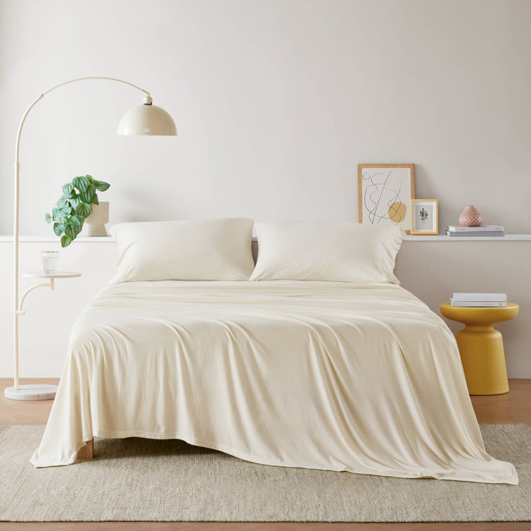 Cream Twin Cotton Blend Jersey Knit Sheet Set