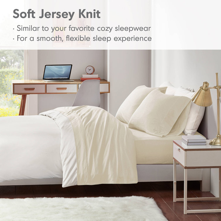 Cream Twin Cotton Blend Jersey Knit Sheet Set