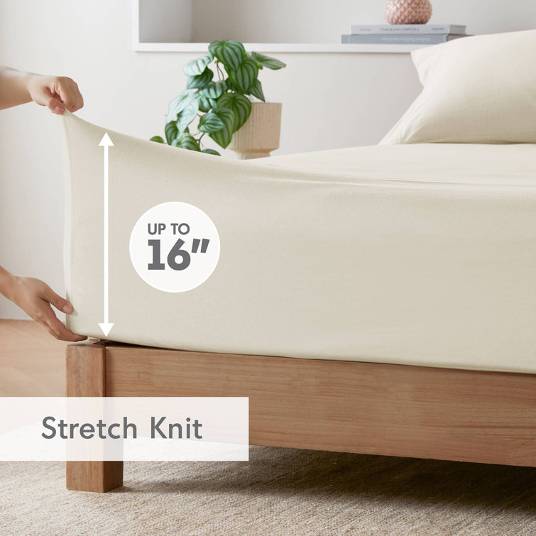Cream Twin Cotton Blend Jersey Knit Sheet Set