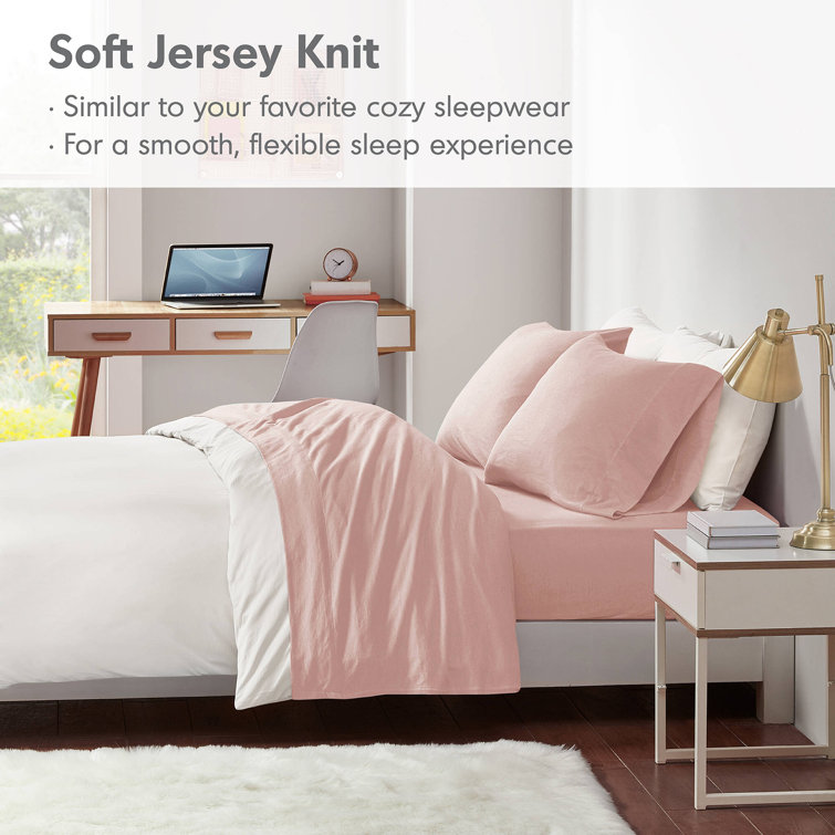 Blush Twin XL Cotton Blend Jersey Knit Sheet Set