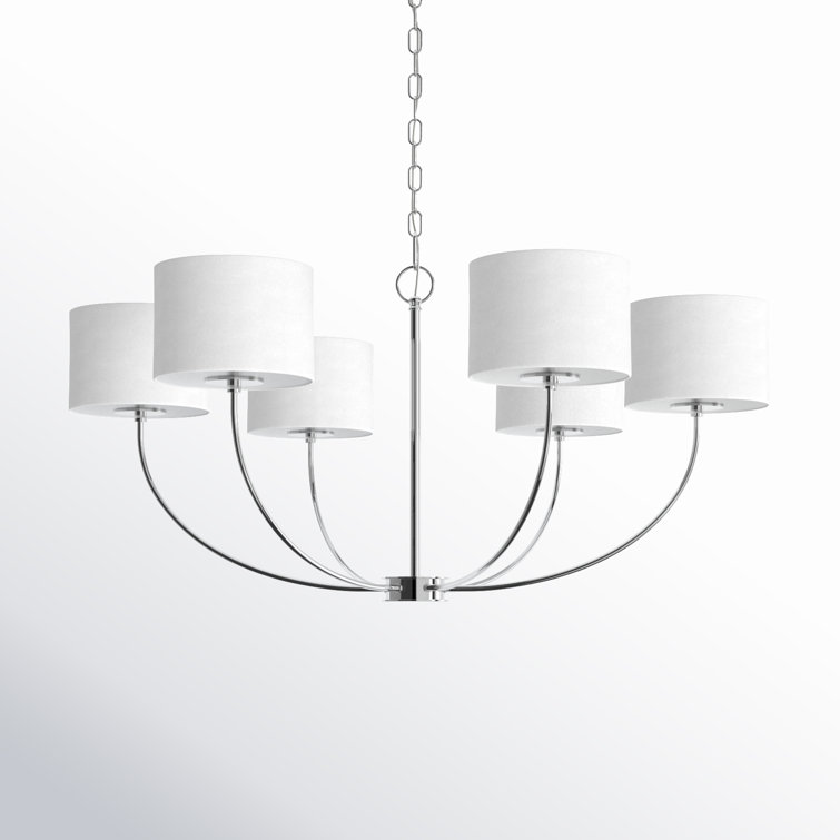 Polished Nickel 36" Drum Chandelier with White Shade