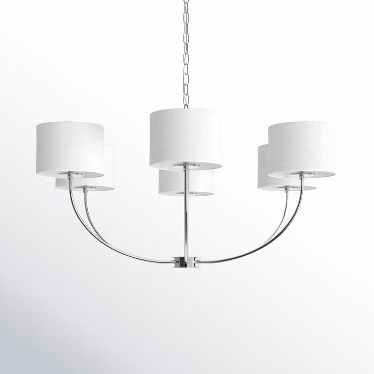 Polished Nickel 36" Drum Chandelier with White Shade