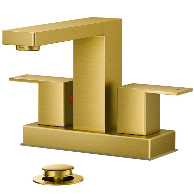 Brushed Gold Modern Centerset Bathroom Faucet with Drain Assembly
