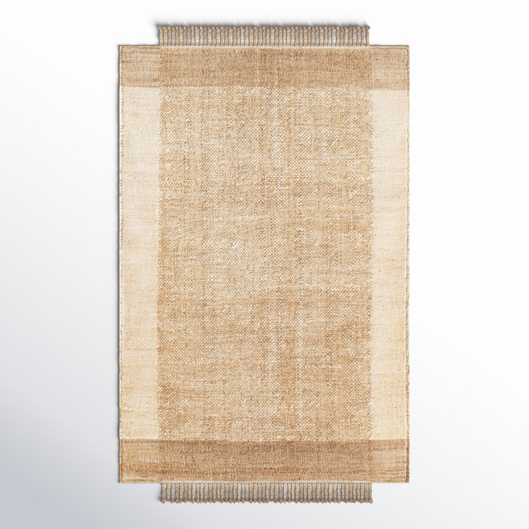 Handwoven Natural Jute Rectangular Rug with Braided Fringe - 5' x 7'