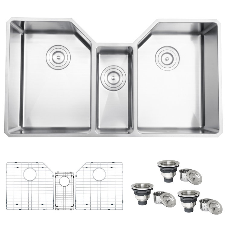 Ruvati 35" Triple Bowl Satin Stainless Steel Undermount Kitchen Sink