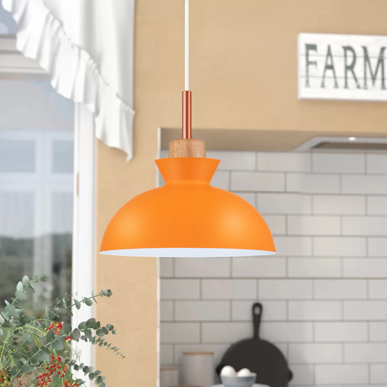Ozma Orange Aluminum Dome Pendant Light with Adjustable Cord
