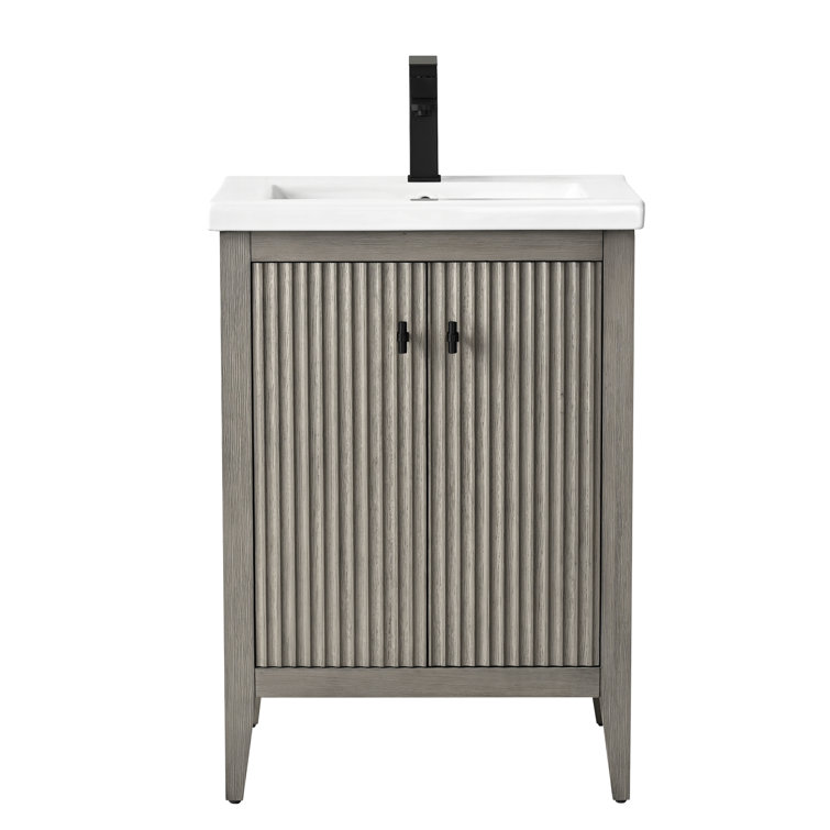 24" Driftwood Gray Single Bathroom Vanity with Matte Black Handles