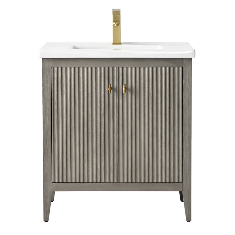 30" Dark Gray Freestanding Bathroom Vanity with Ceramic Sink