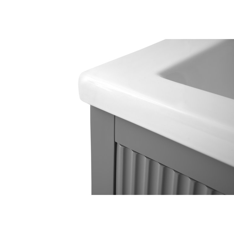 Gray Single Freestanding Bathroom Vanity with Ceramic Top