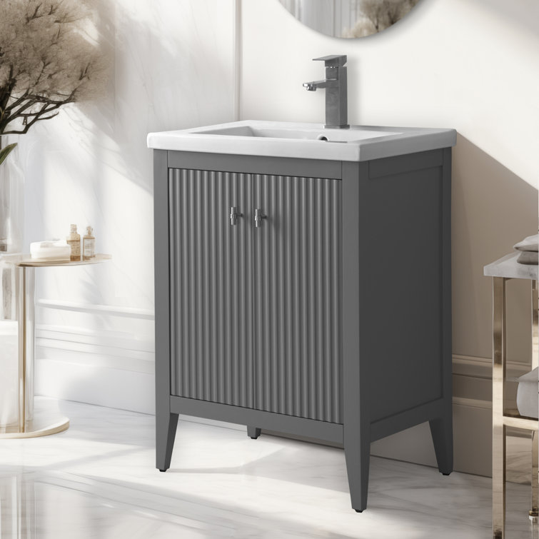 Gray Freestanding Single Bathroom Vanity with Ceramic Top