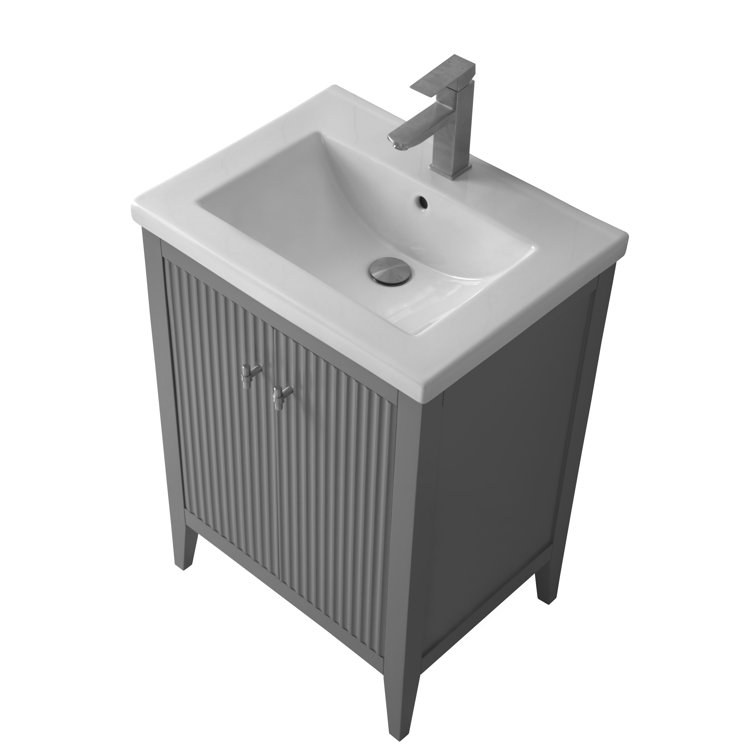 Gray Freestanding Single Bathroom Vanity with Ceramic Top