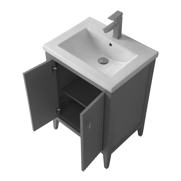 Gray Freestanding Single Bathroom Vanity with Ceramic Top