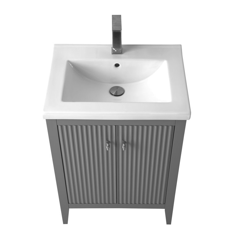 Gray Freestanding Single Bathroom Vanity with Ceramic Top