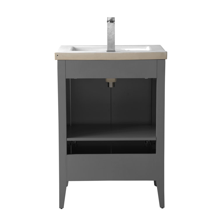 Gray Freestanding Single Bathroom Vanity with Ceramic Top