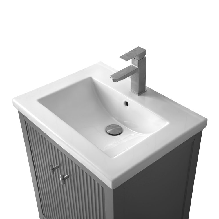 Gray Freestanding Single Bathroom Vanity with Ceramic Top