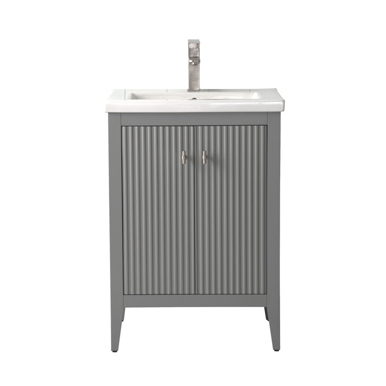Gray Freestanding Single Bathroom Vanity with Ceramic Top