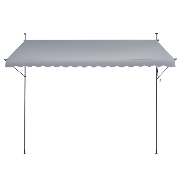 Gray Retractable Patio Awning with Manual Crank Handle