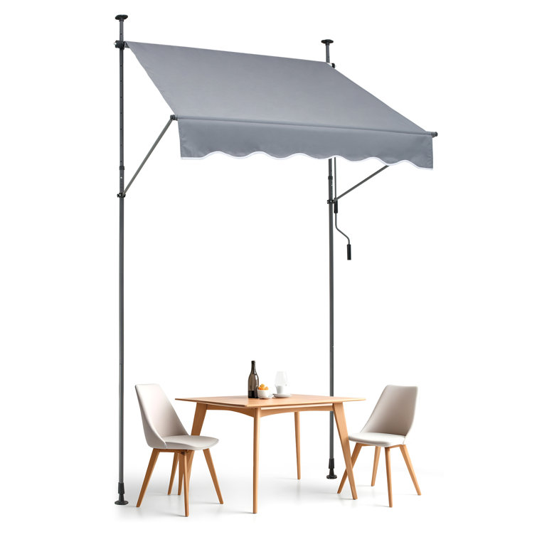 Gray Retractable Patio Awning with Manual Crank, 59" x 47"