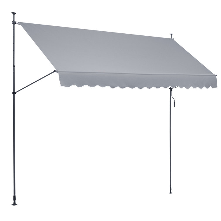 Gray Retractable Patio Awning with Manual Crank Handle