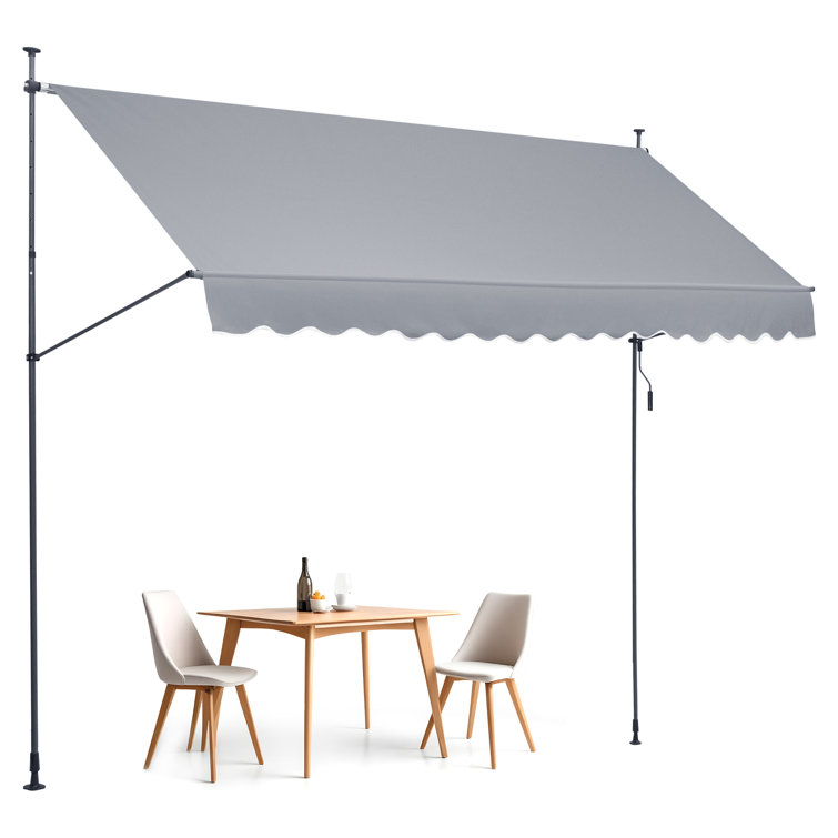 Gray Retractable Patio Awning with Manual Crank Handle
