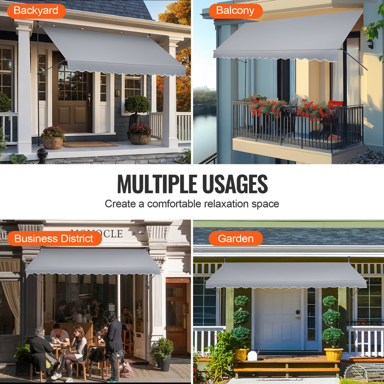 Gray Retractable Patio Awning with Manual Crank Handle