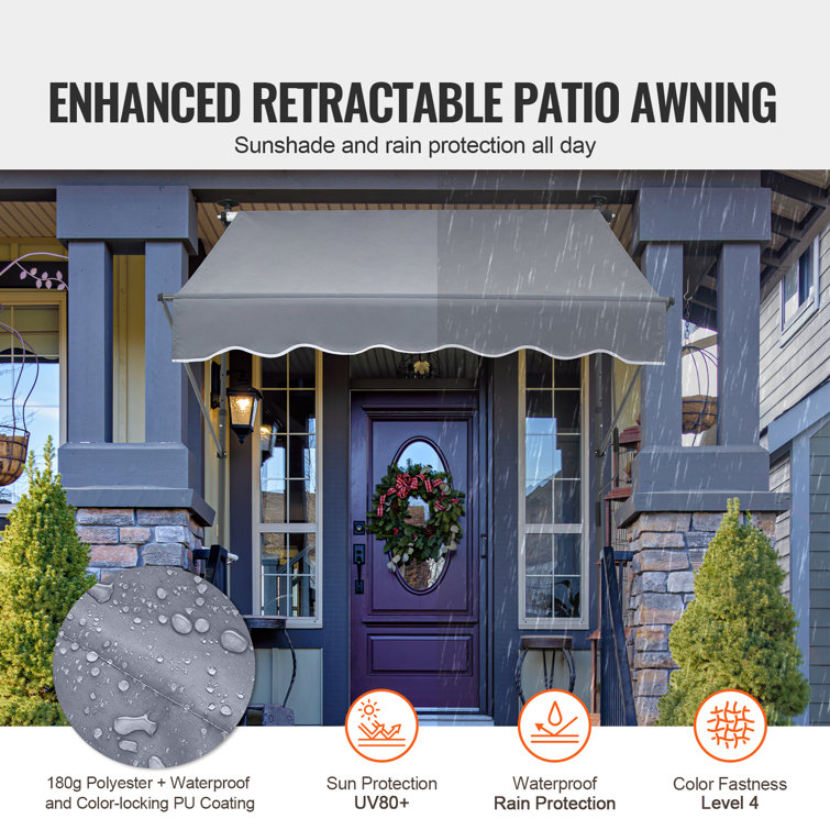 Gray Retractable Patio Awning with Manual Crank, 59" x 47"