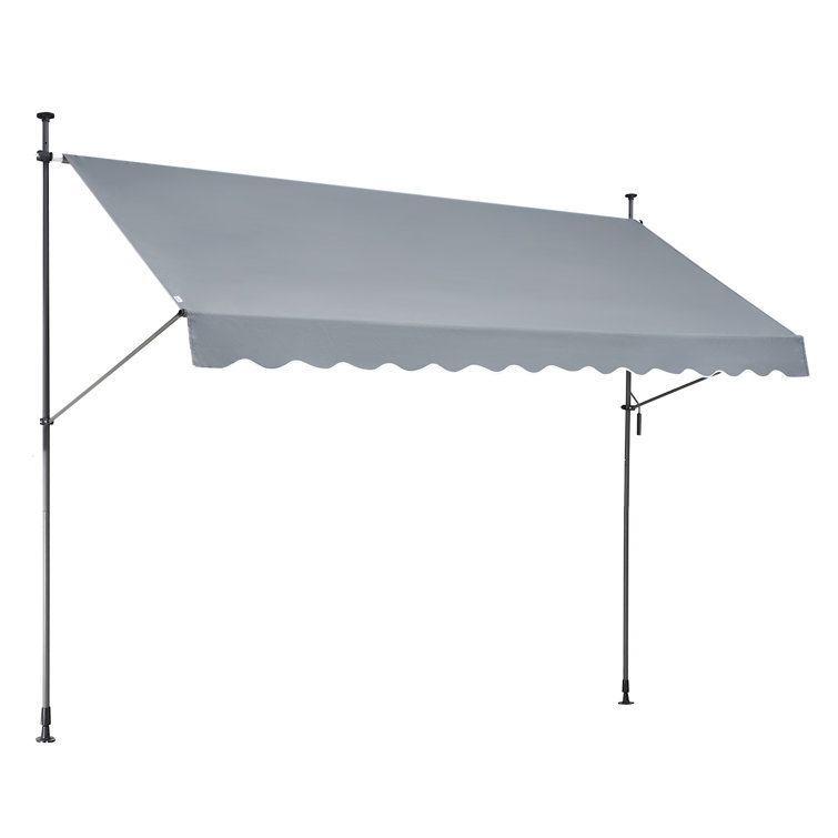 Gray Retractable Patio Awning with Steel Frame and Manual Crank