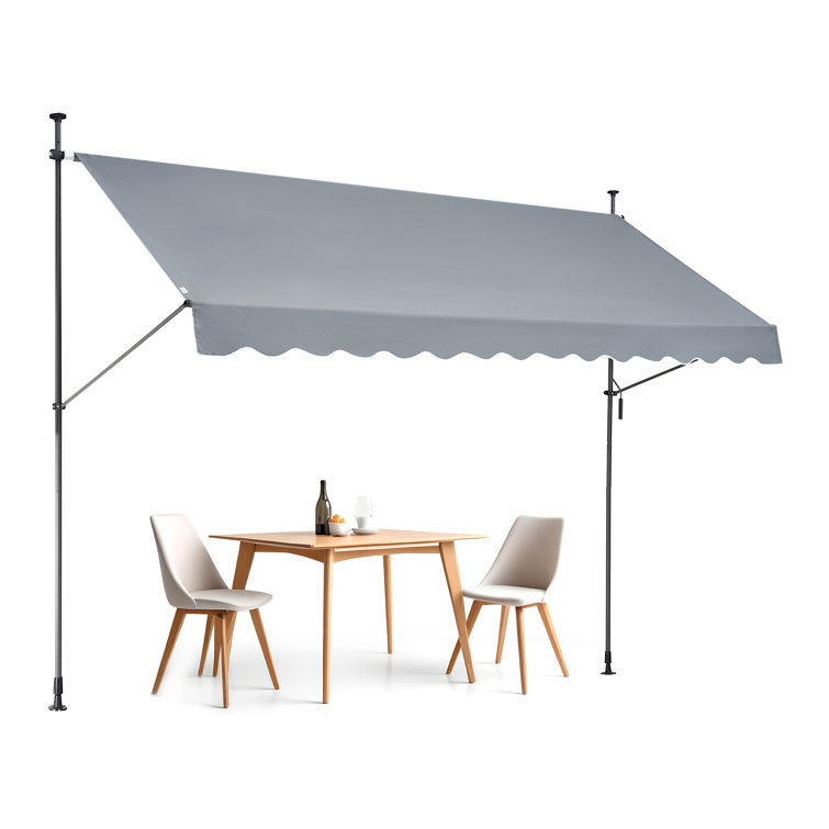 Gray Retractable Patio Awning with Steel Frame and Manual Crank