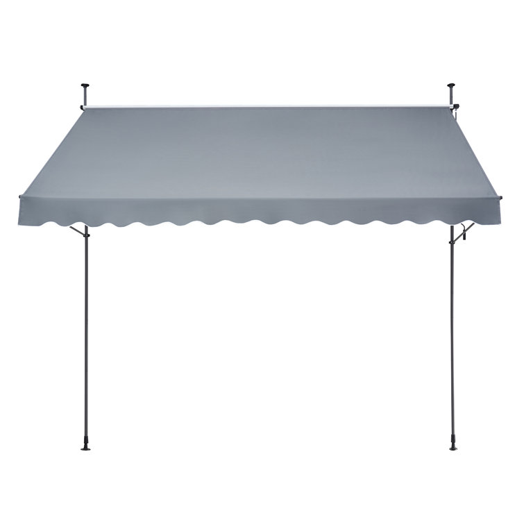 Gray Retractable Patio Awning with Steel Frame and Manual Crank