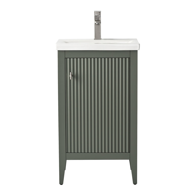 20'' Linear Vintage Green Single Bathroom Vanity with White Ceramic Top