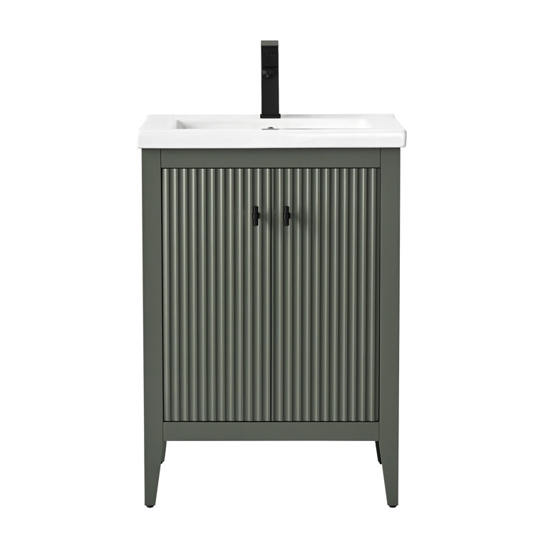 24" Green Poplar Wood Single Sink Bathroom Vanity with Ceramic Top