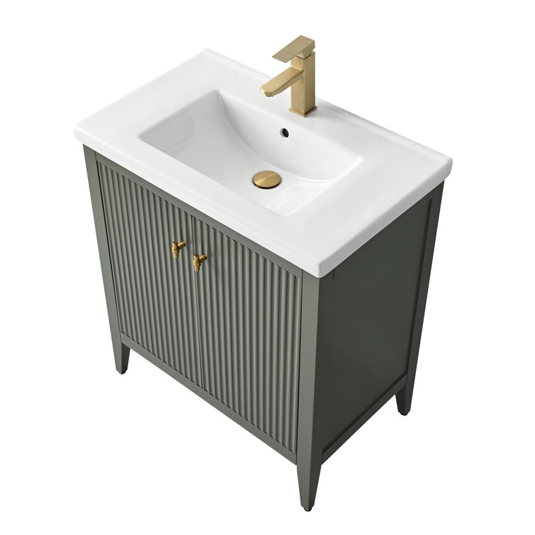 30" Green and Gold Poplar Wood Single Sink Bathroom Vanity