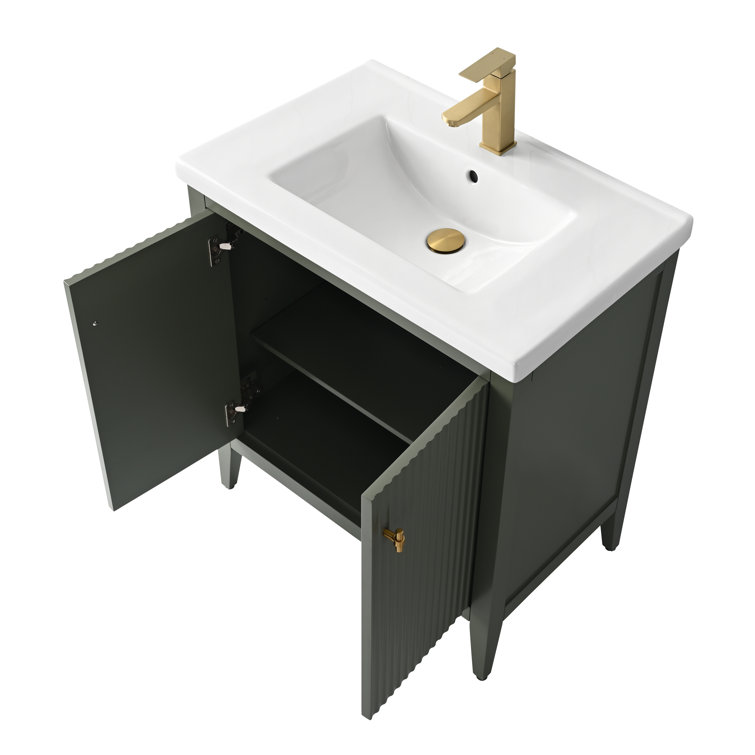 30" Green and Gold Poplar Wood Single Sink Bathroom Vanity