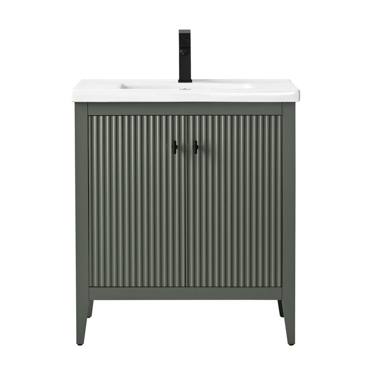 30" Green Freestanding Bathroom Vanity with Ceramic Top
