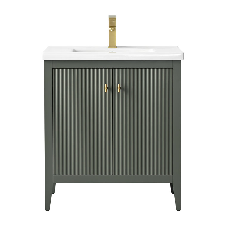 30" Green and Gold Poplar Wood Single Sink Bathroom Vanity