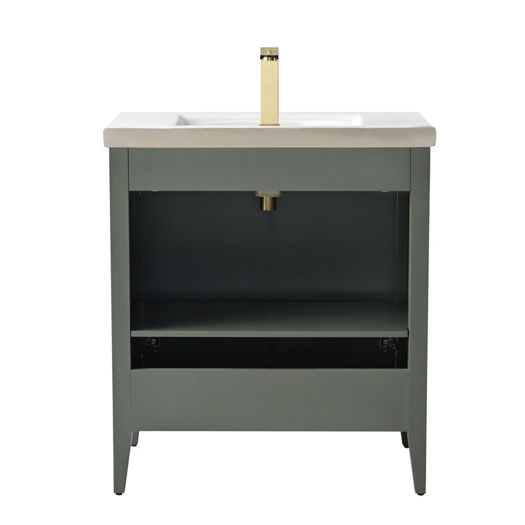 30" Green and Gold Poplar Wood Single Sink Bathroom Vanity