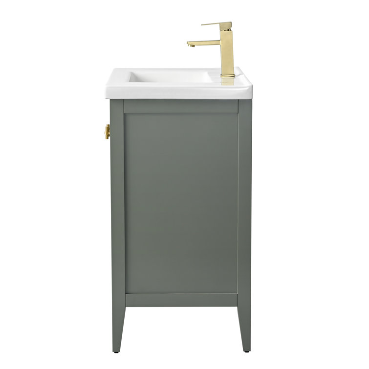 30" Green and Gold Poplar Wood Single Sink Bathroom Vanity
