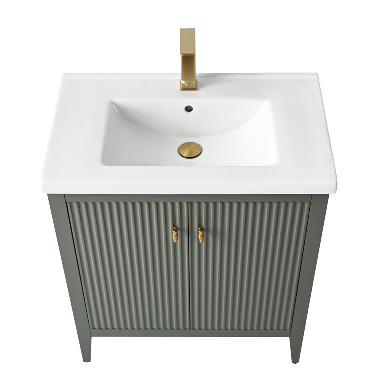 30" Green and Gold Poplar Wood Single Sink Bathroom Vanity