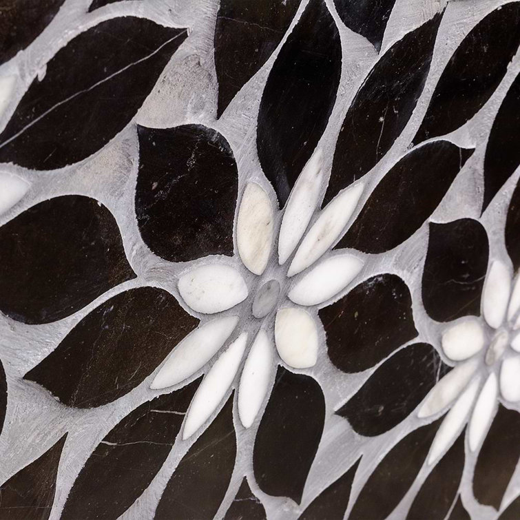 Thistle Black and White Polished Marble Mosaic Tile Sheet