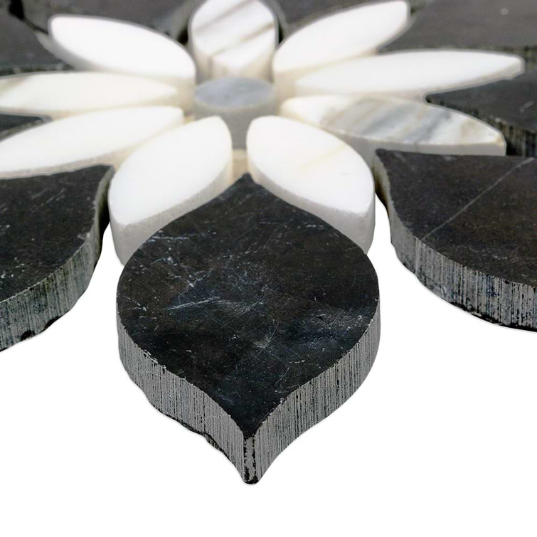 Thistle Black and White Polished Marble Mosaic Tile Sheet