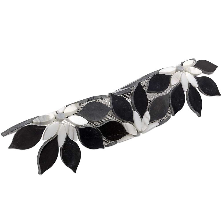 Thistle Black and White Polished Marble Mosaic Tile Sheet