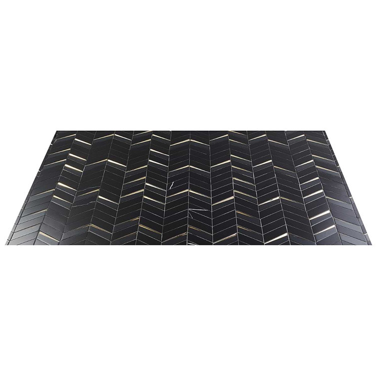 Verona Polished Black Marble Chevron Mosaic Tile