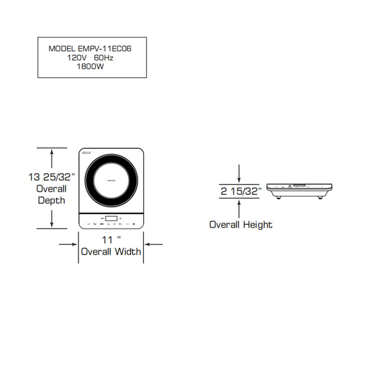 Empava Black Portable Single Burner Induction Cooktop