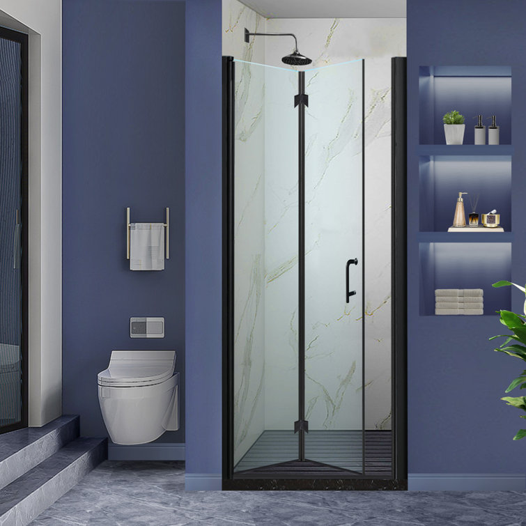 Matte Black Frameless Bifold Glass Shower Door 30" x 72"