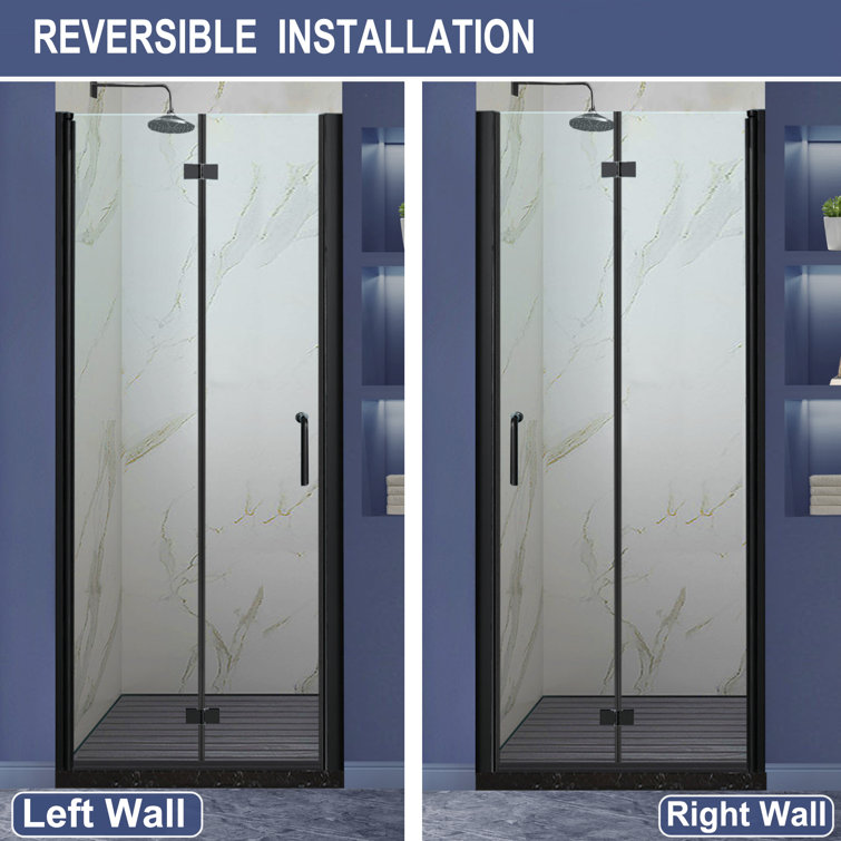 Matte Black Frameless Bifold Glass Shower Door 30" x 72"