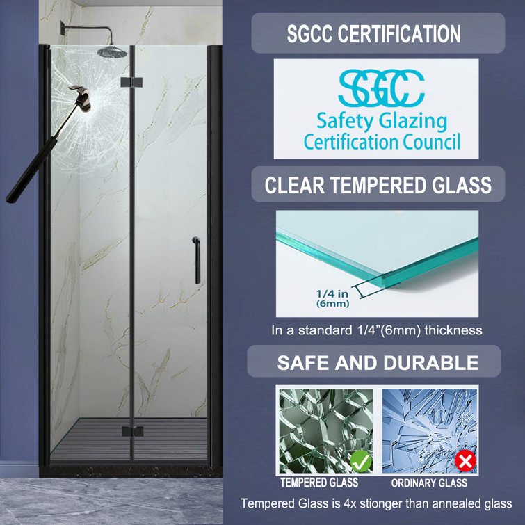 Matte Black Frameless Bifold Glass Shower Door 30" x 72"