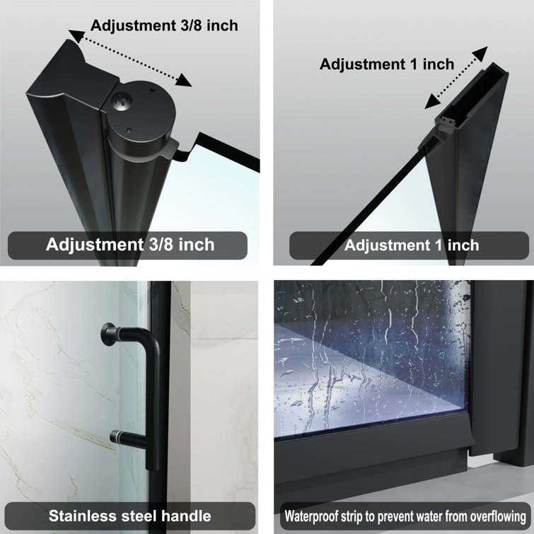 Matte Black Frameless Pivot Shower Door with Clear Glass