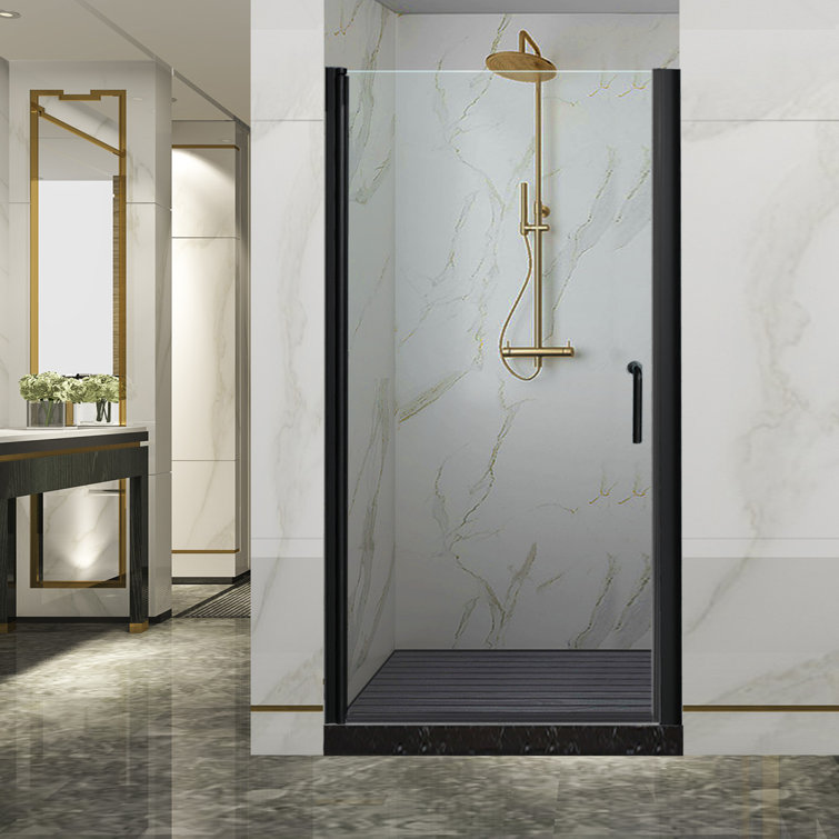 Matte Black Frameless Pivot Shower Door with Clear Glass
