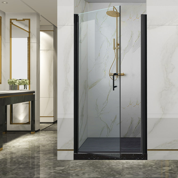 Matte Black Frameless Pivot Shower Door with Clear Glass