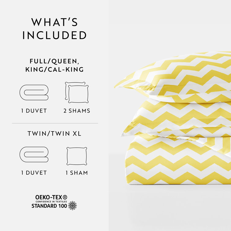 Queen Yellow and White Microfiber Geometric Duvet Cover Set